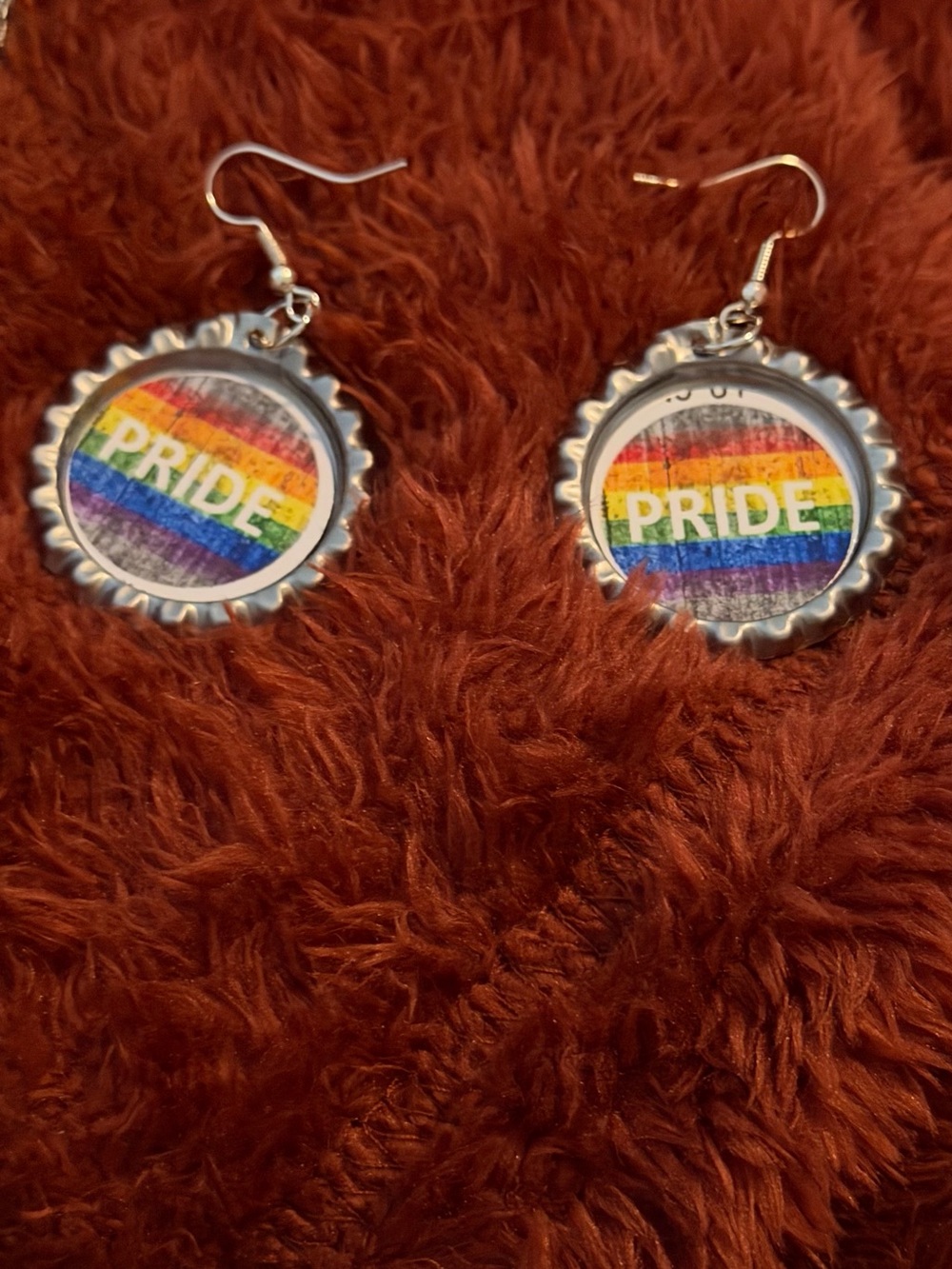 PRIDE Rainbow Bottle Cap Dangle Earrings - Silver Tone